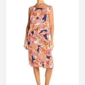 J Jill Paisley Rayon Dress Size 2X Plus Orange Blue